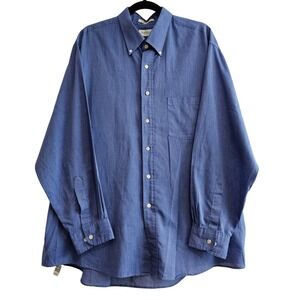 VAN HEUSEN Mens Blue Button Down Dress Shirt 17 1/2 34 35 Cotton Polyester Blend